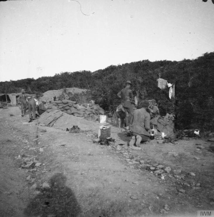 Brigade Gully, foothills of Kiretch Tepe Sirt, looking towards Suvla Bay. 15th August, 1915, Lt. Col. Byrne © IWM (Q 57860)