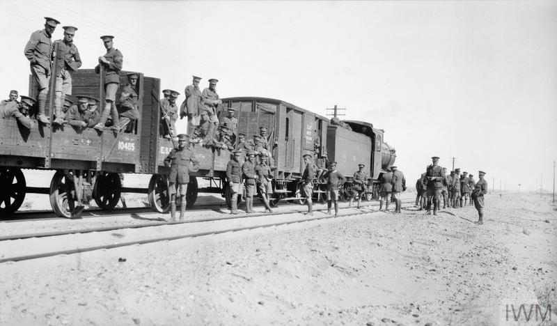 Q57740 open rail trucks halted on journey from Suez to Kantara Jan 17
